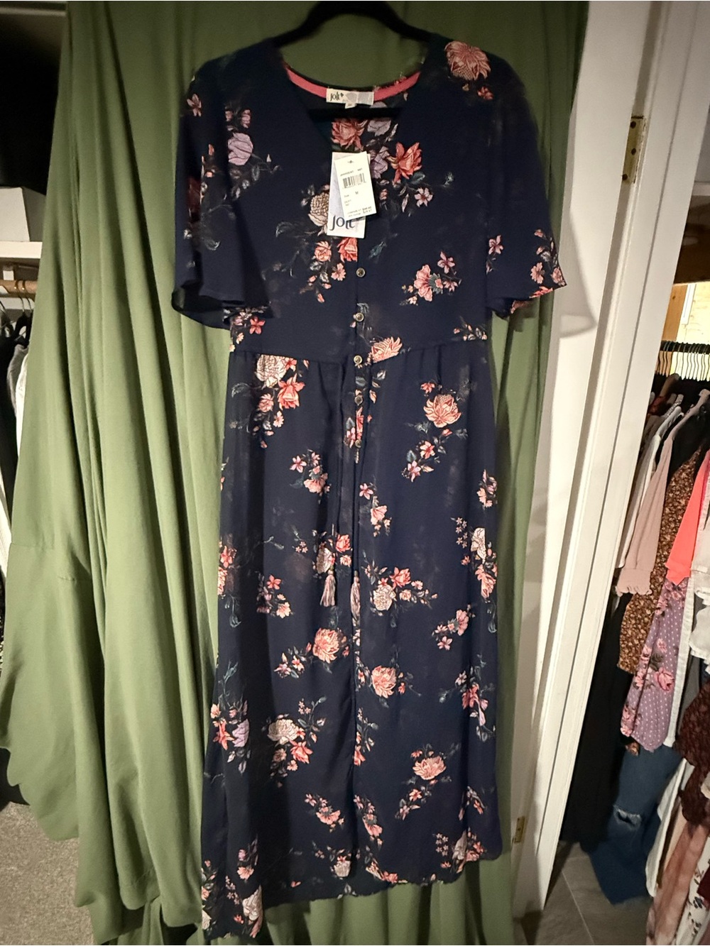 Jolt Navy Maxi Cover-up with Pink Floral Print